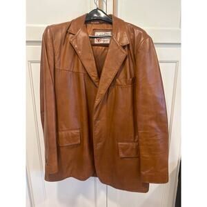Sears Leather Shop Vintage Jacket Brown Leather Buttons Pockets Lined Size 42R